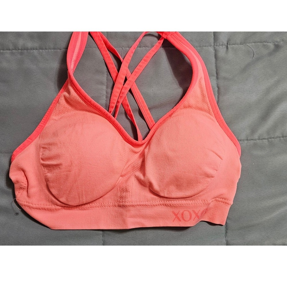 XOXO Sport Womens Medium Coral Pink Strappy Crisscross Seamless Sports Bra